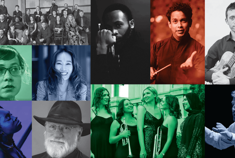 a montage of headshots from various performers 